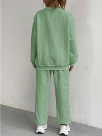 Texture Round Neck Long Sleeve Top and Pants Set Trandify Deal