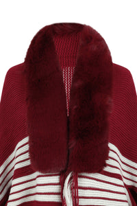 Striped Fringe Detail Long Sleeve Poncho Trandify deal