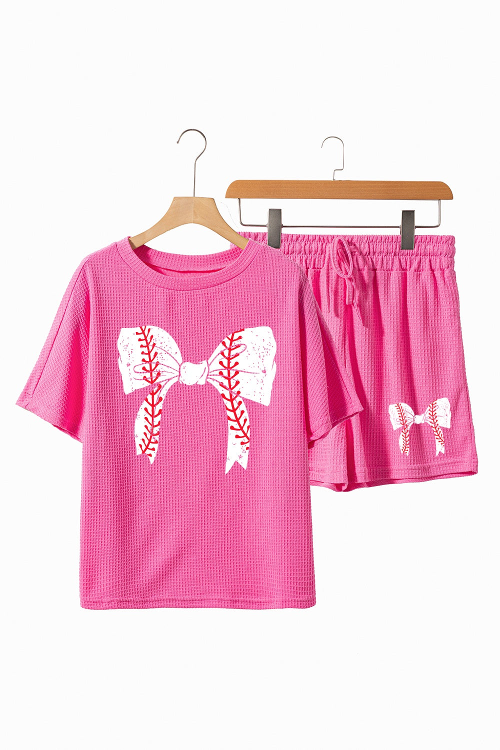 Waffle-Knit Bow Round Neck Top and Shorts Set Trandify deal