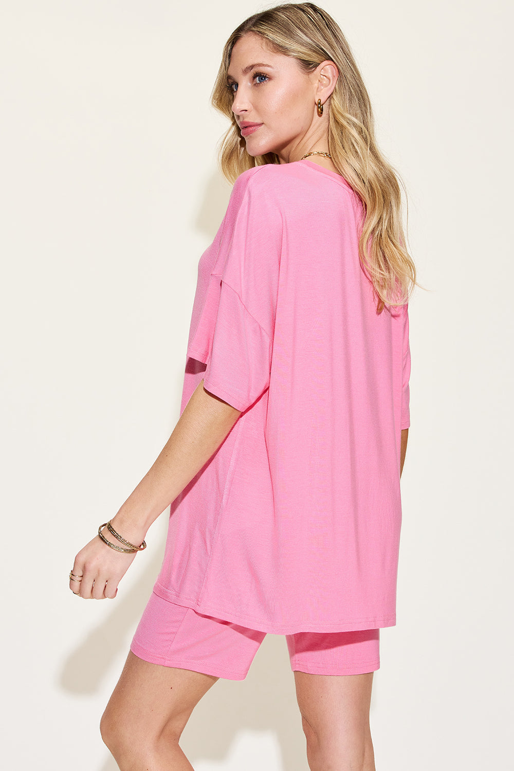 Basic Bae Full Size V-Neck Drop Shoulder T-Shirt and Shorts Set Trandify Deal