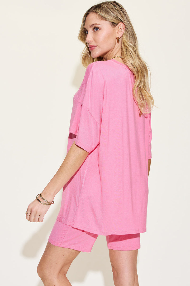 Basic Bae Full Size V-Neck Drop Shoulder T-Shirt and Shorts Set Trandify Deal
