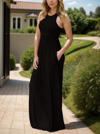 Pocketed Round Neck Sleeveless Dress Trandify Deal