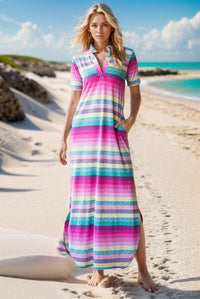 Heimish Plus Size Striped Maxi Dress for Women – Comfortable Short Sleeve Tee Dress – USA Fashion Trend