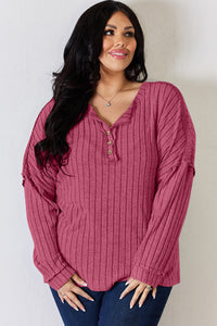 Basic Bae Full Size Ribbed Half Button Long Sleeve T-Shirt Trandify Deal
