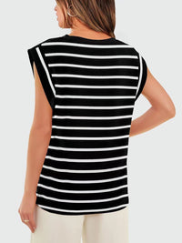 Striped Round Neck Cap Sleeve T-Shirt Trandify deal