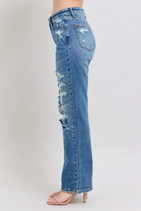 Judy Blue Destroyed Straight Leg Jeans high waist style