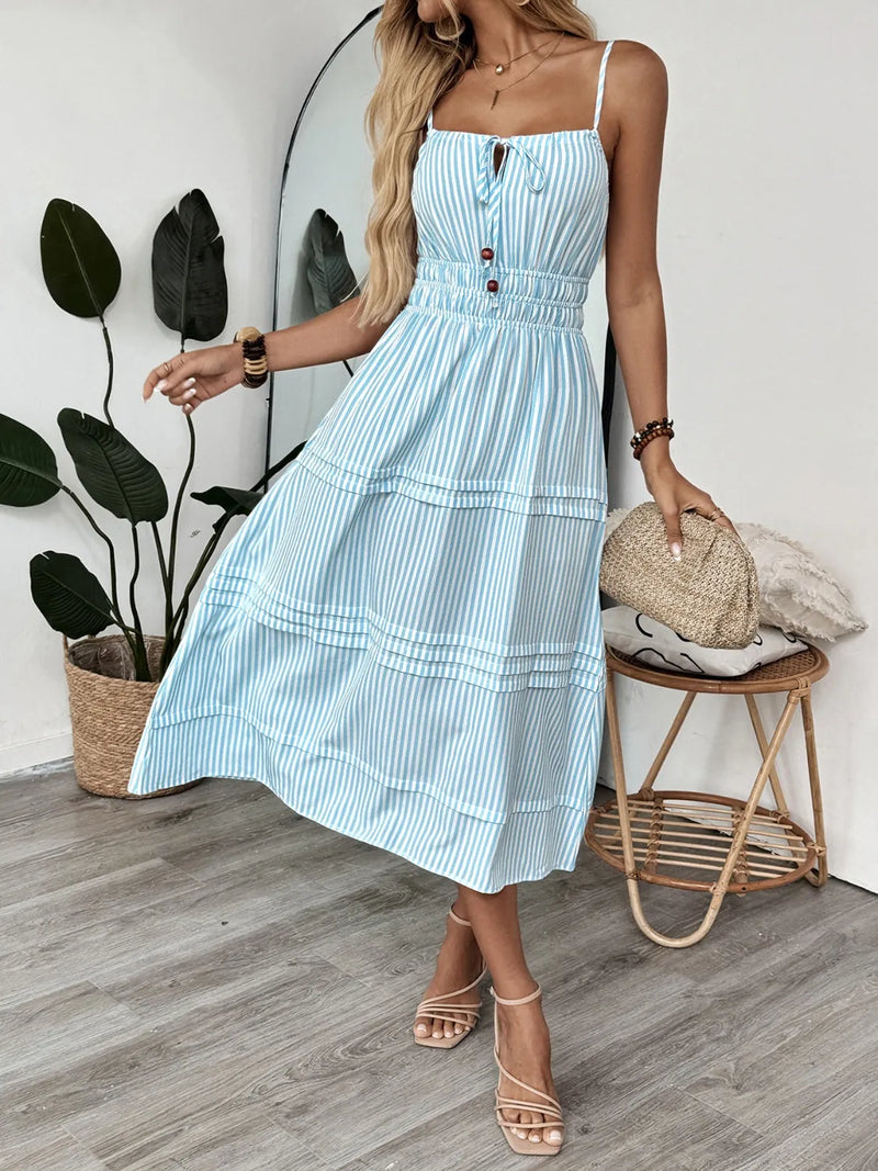 Women's Striped Spaghetti Strap Midi Dress – Summer Fashion USA