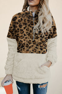 Color Block Half Zip Long Sleeve Fuzzy Sweatshirt Trandify Deal