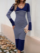 Striped V-Neck Long Sleeve Sweater Dress Trandify Deal