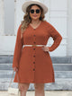 Plus Size Ribbed Buttoned V-Neck Long Sleeve Dress Trandify deal