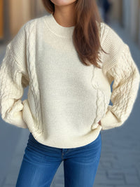 Cable-Knit Round Neck Long Sleeve Sweater Trandify Deal