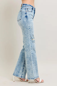 Judy Blue Plus Size 90's Straight Jeans - High Waist Distressed Denim for Women | TrandifyDeal USA