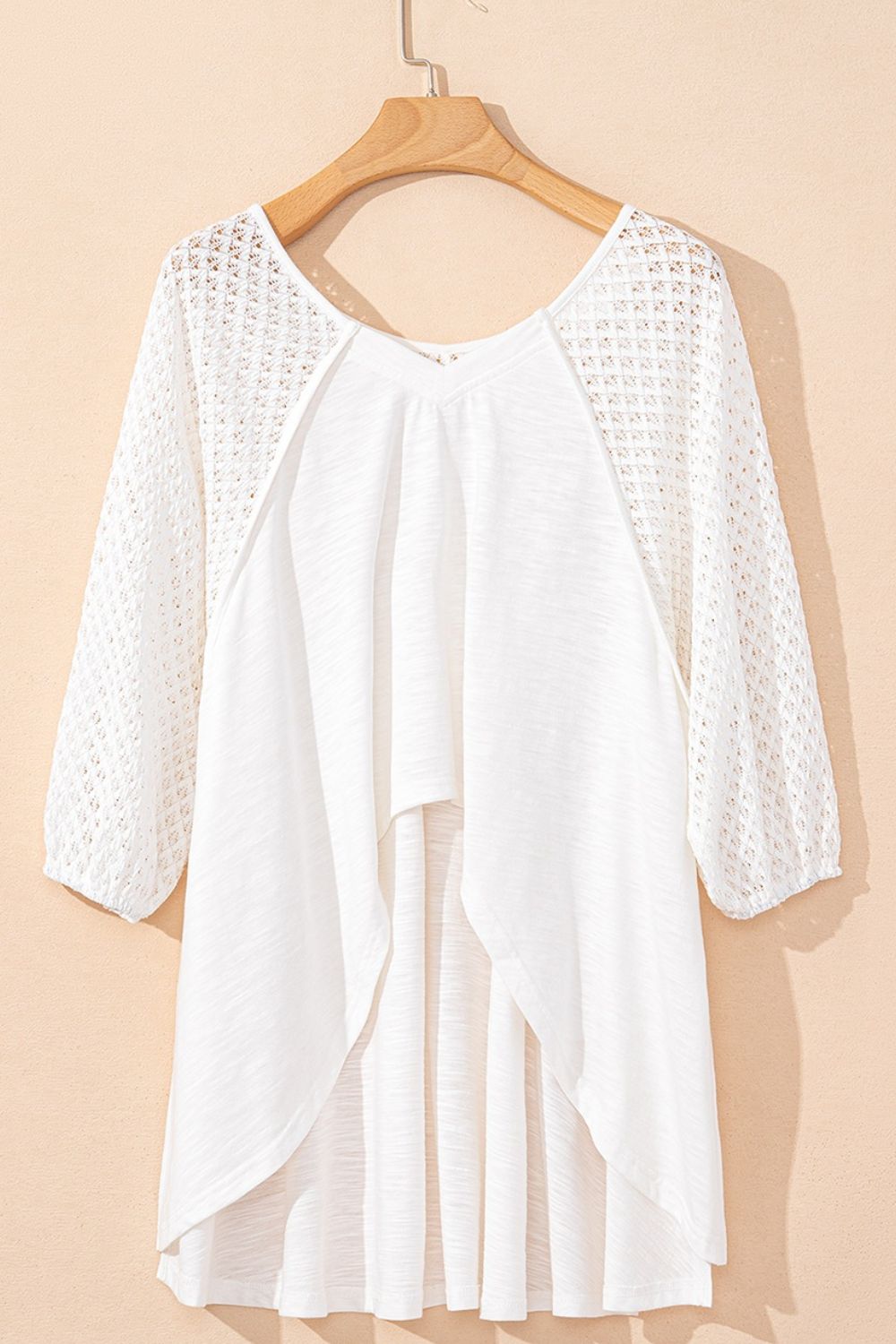 Trendy Openwork High-Low Hem V-Neck Oversized Top for Women – Casual & Boho Chic Blouse