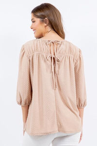 Plus-size puff sleeve blouse with bow detail for women – trendy office and casual top
