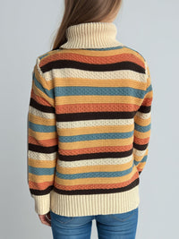 Contrast Stripes Turtleneck Long Sleeve Sweater Trandify Deal
