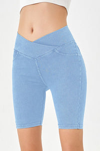 Basic Bae Asymmetrical Waist Denim Shorts with Pockets Trandify Deal