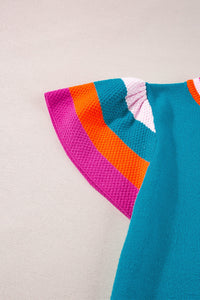 Color Block Round Neck Knit Top Trandify deal