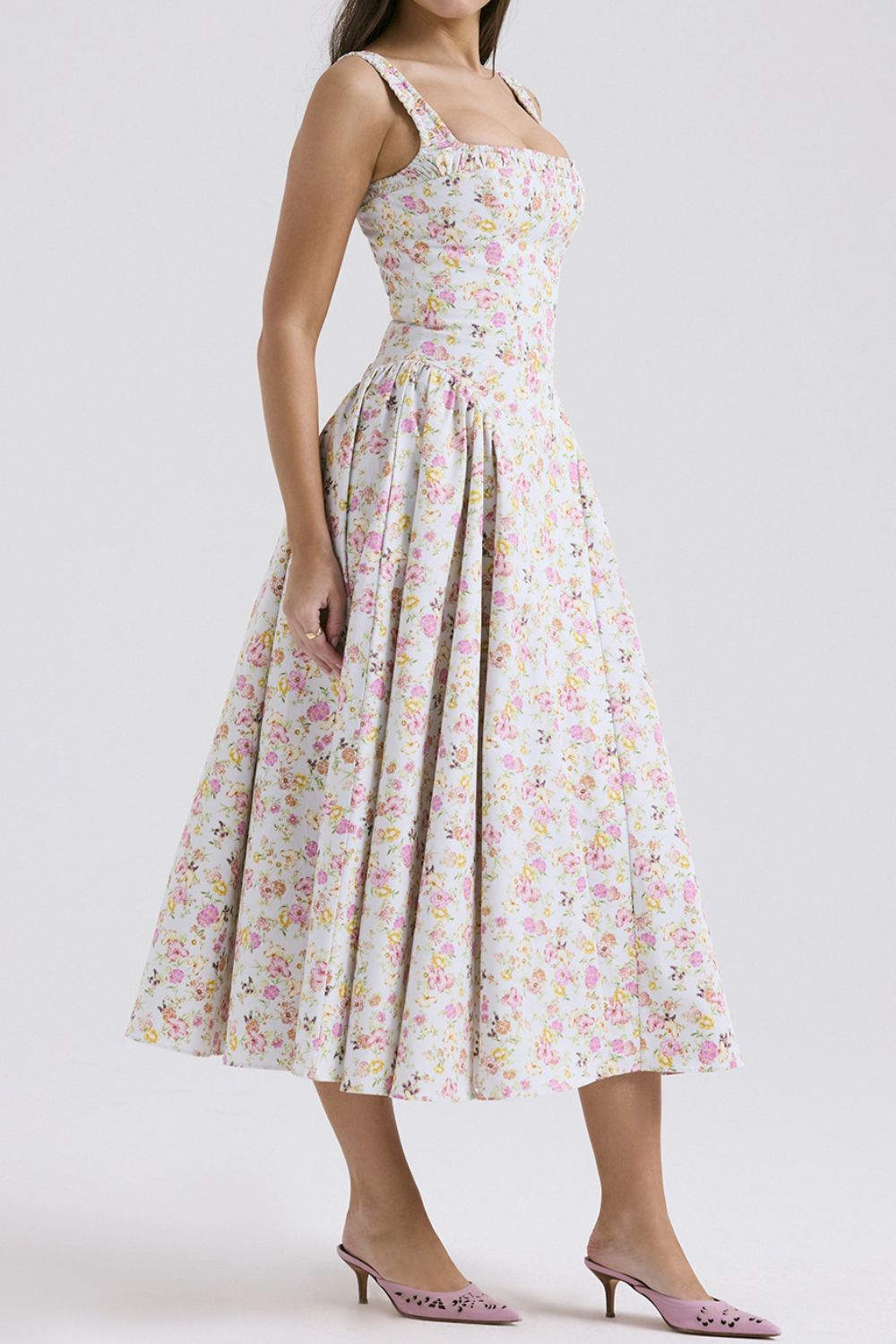 Blush pink floral square neck midi dress for women – Trendy summer boho dress – TrandifyDeal USA