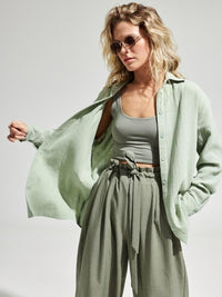 Textured Collared Neck Long Sleeve Shirt Trandify deal