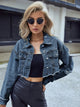 Women’s Light Blue Distressed Cropped Denim Jacket with Raw Hem – Vintage Boho Fashion