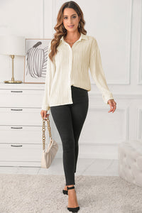 Textured Collared Neck Long Sleeve Shirt Trandify Deal
