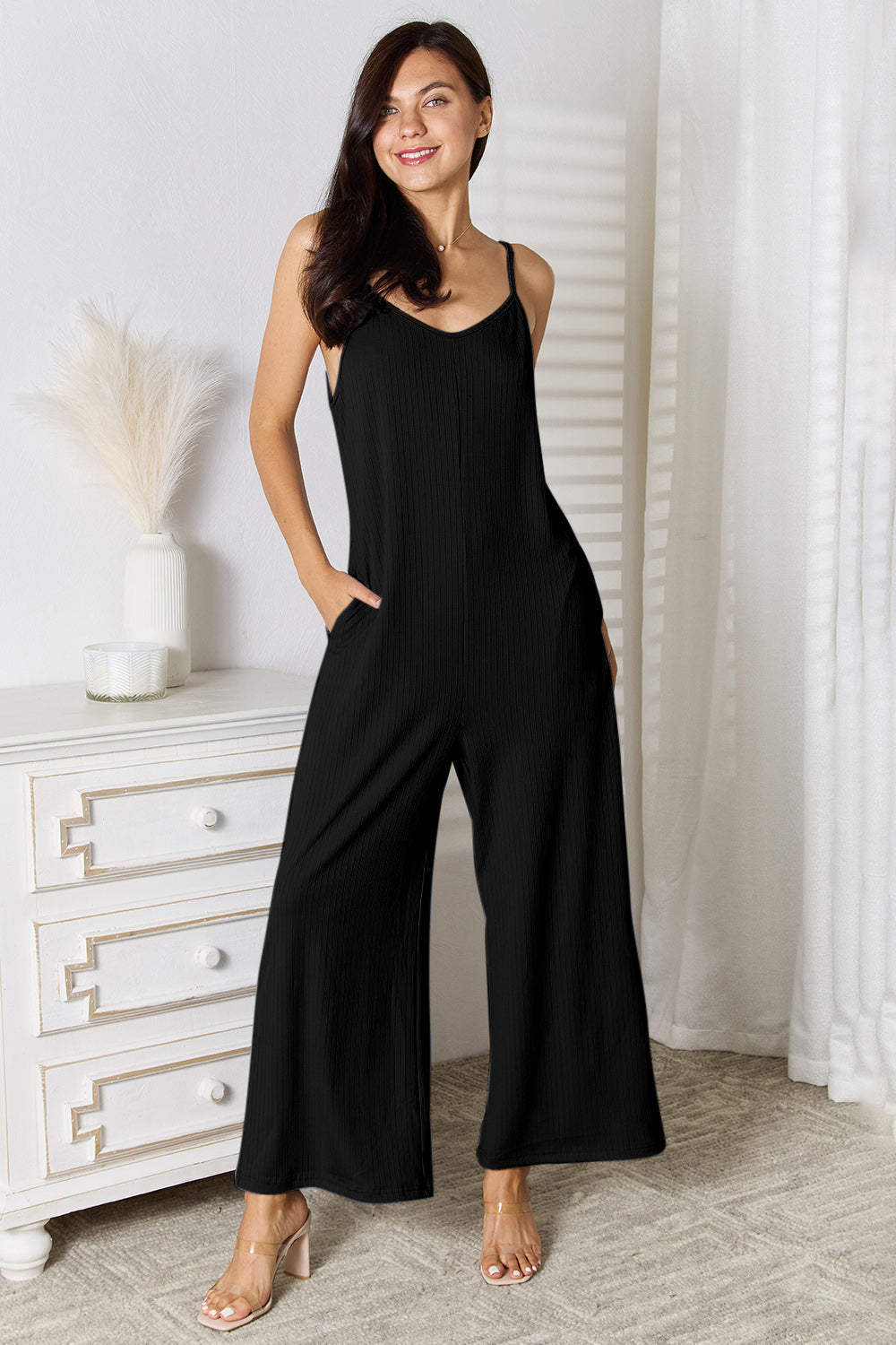 Basic Bae Full Size Spaghetti Strap V-Neck Jumpsuit Trandify deal