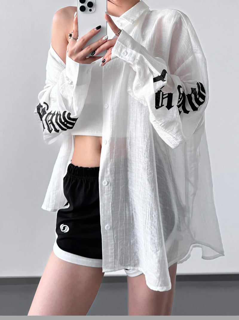 Women’s oversized button-up long sleeve shirt in beige, relaxed fit linen blend top for casual outfits