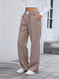 Women's Plaid Wide Leg Cotton Pants