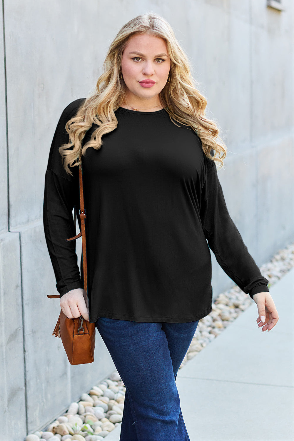 Basic Bae Full Size Round Neck Dropped Shoulder T-Shirt Trandify Deal