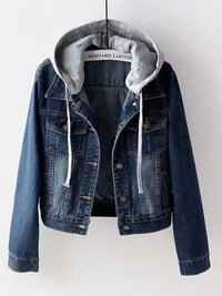 Women’s Oversized Hooded Denim Jacket – Button-Up Drawstring Waist – Plus Size Fashion