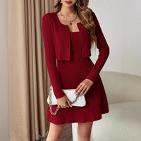 Ribbed Long Sleeve Cropped Cardigan and Cami Dress Set Trandify Deal