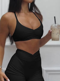 Women’s Ruched Sports Bra and High-Waisted Workout Shorts Set for Gym & Yoga