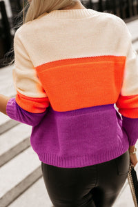 Color Block Drop Shoulder Round Neck Sweater - Trandify Deal