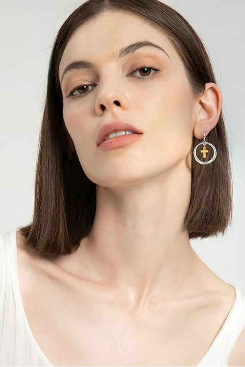 Brass Contrast Cross Dangle Earrings Trandify Deal