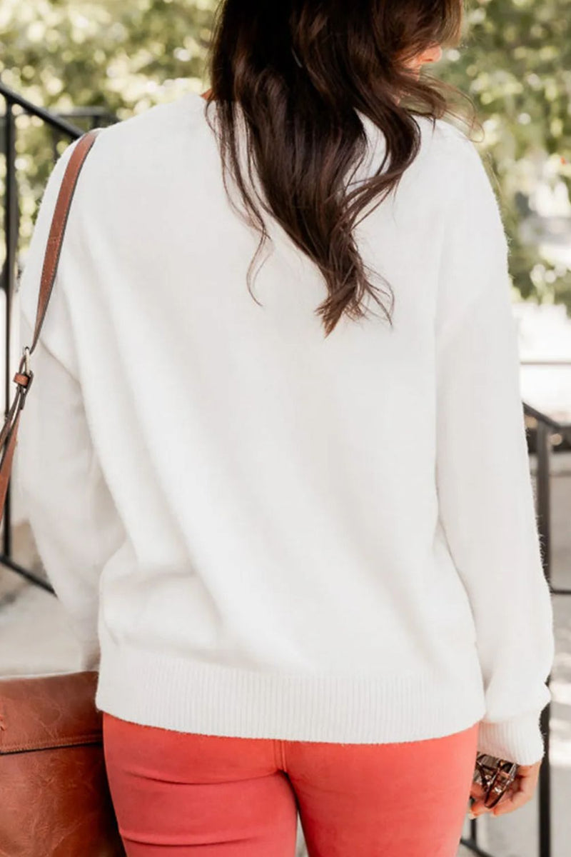 THANKFUL Round Neck Long Sleeve Knit Top Trandify Deal