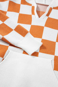 Checkered Long Sleeve Hooded Sweater Trandify Deal