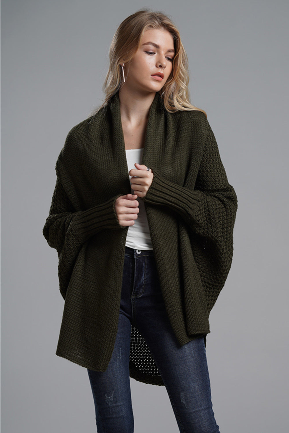 Open Front Batwing Sleeve Cardigan Trandify Deal