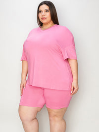 Basic Bae Full Size V-Neck Drop Shoulder T-Shirt and Shorts Set Trandify Deal