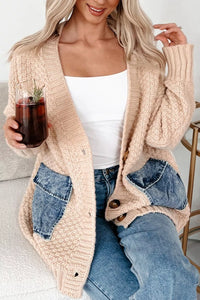 Textured Knit Open Front Cardigan with Pockets