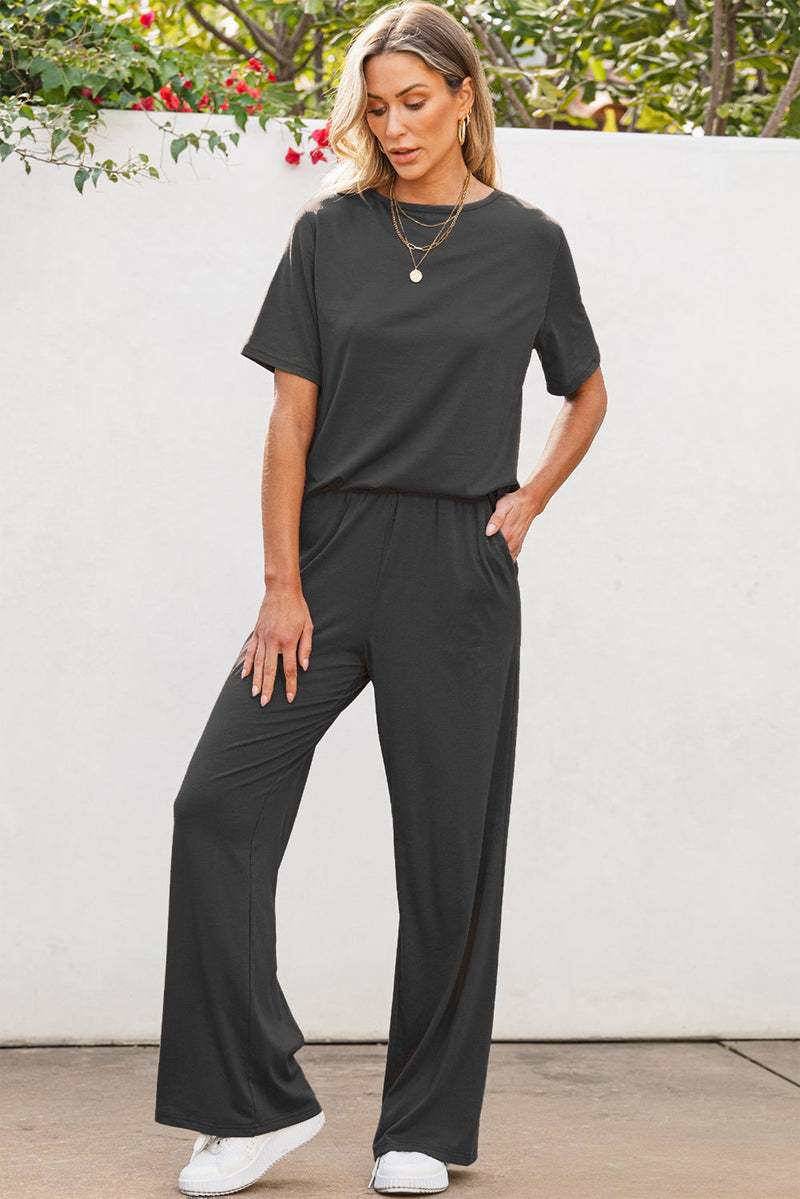 Round Neck Short Sleeve Top and Pants Set Trandify deal