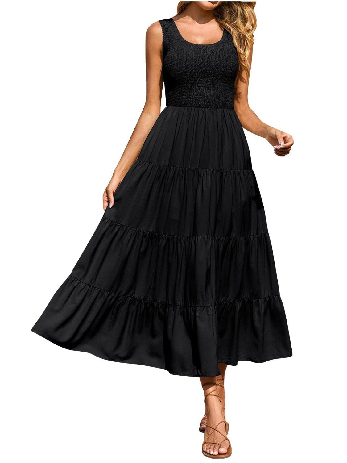 Tiered Smocked Wide Strap Dress Trandify Deal