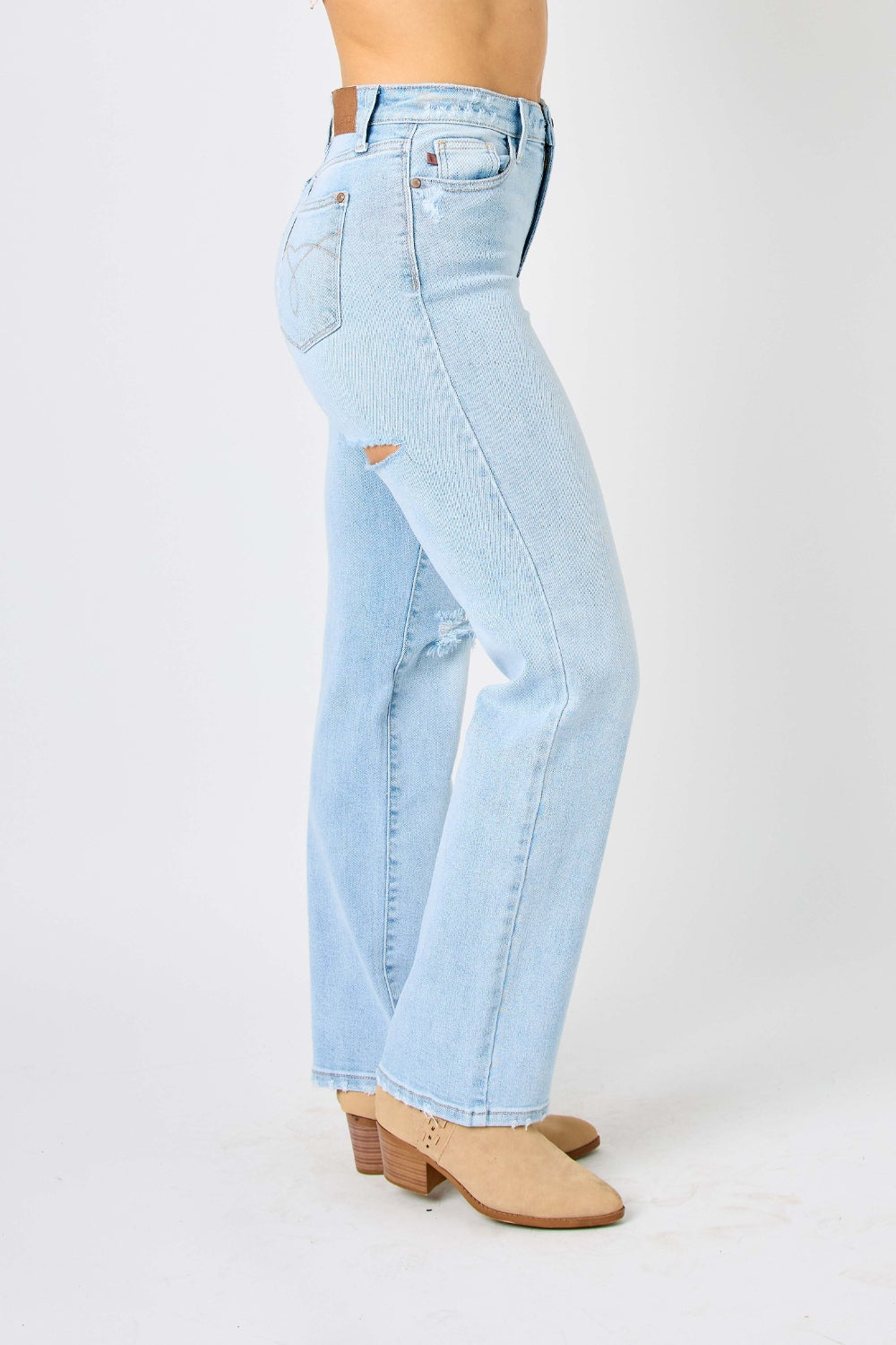 Judy Blue Full Size High Waist Distressed Straight Jeans Trandify deal