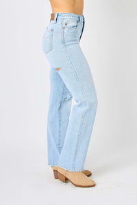 Judy Blue Full Size High Waist Distressed Straight Jeans Trandify deal
