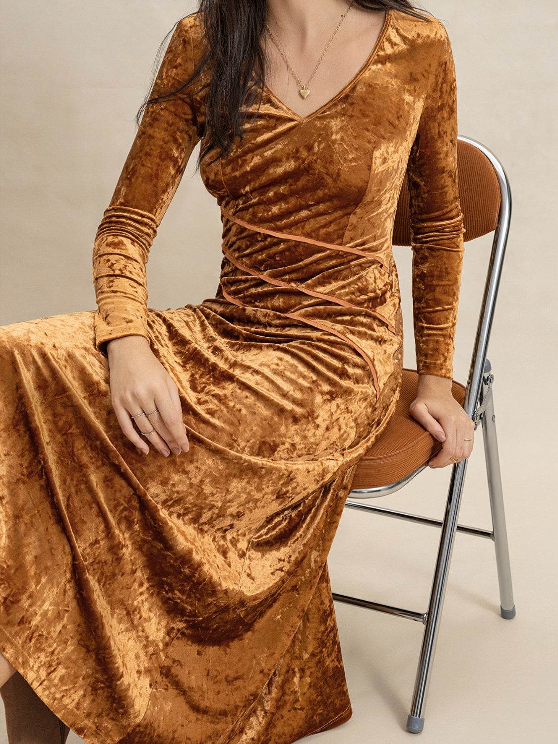 Elegant V-Neck Long Sleeve Midi Dress for Women – Trandifydeal USA