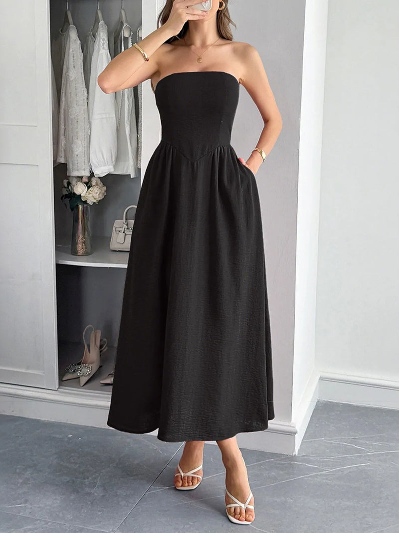 Flowy Boho Midi Dress with Hidden Pockets – Beach Vacation Dress – USA Fashion