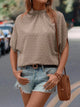 Swiss Dot Mock Neck Half Sleeve Blouse Trandify deal