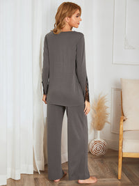 Lace Detail Long Sleeve Top and Pants Lounge Set Trandify Deal