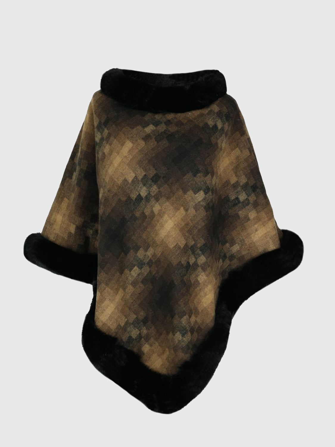 Faux Fur Trim Poncho Trandify Deal