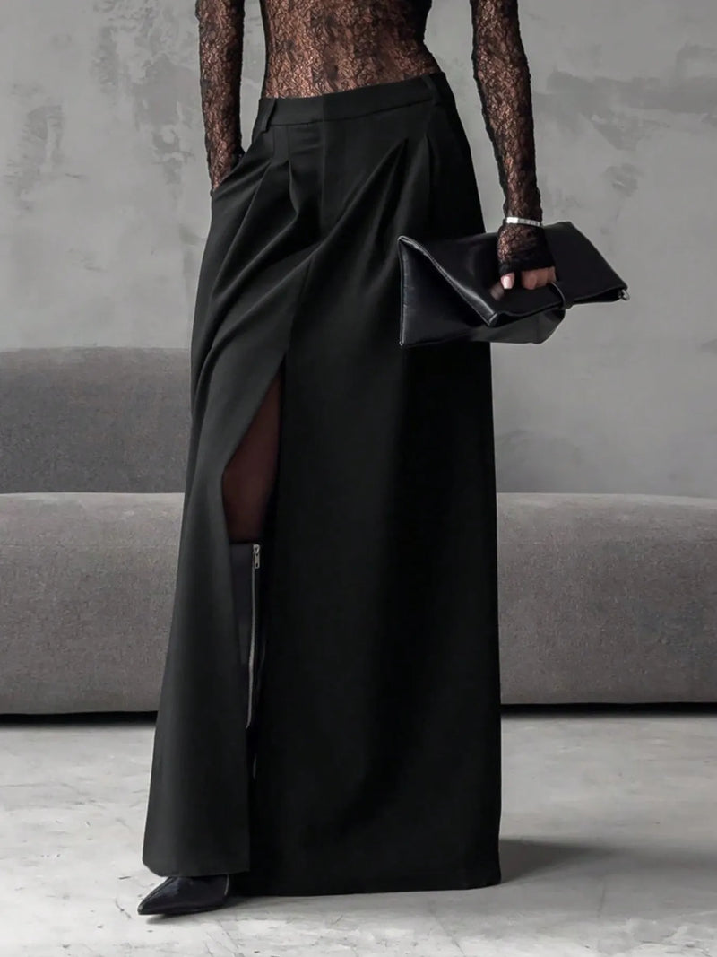 Women’s High-Waisted Slit Maxi Skirt – Flowy Boho Summer Skirt for Casual & Beach Outfits