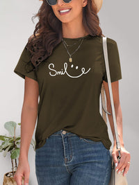 SMILE Round Neck Short Sleeve T-Shirt Trandify deal